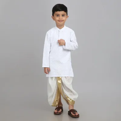 Boys Off-White Kurta Dhoti –  Festive Set