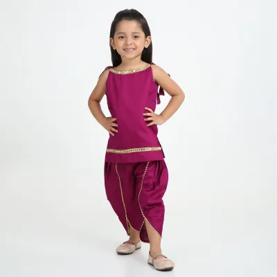 Kids Magenta Satin Kurta Dhoti – 2-Piece Festive Set