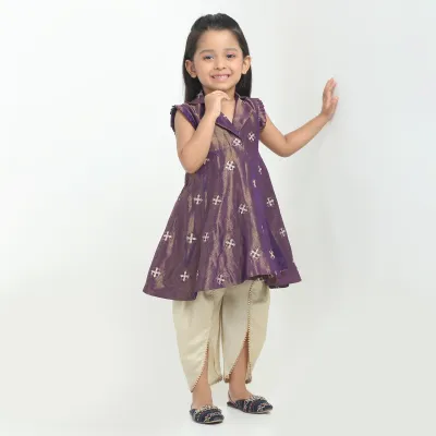 Girls Blue Foil Angrakha Dhoti – 2-Piece Festive Set