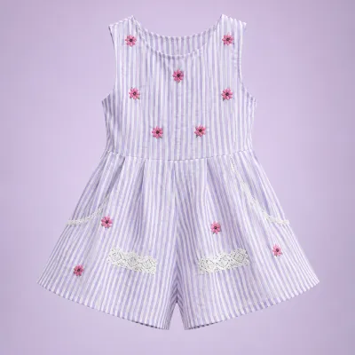 Lavender Meadow Floral Romper — Girls Striped Sleeveless Playsuit