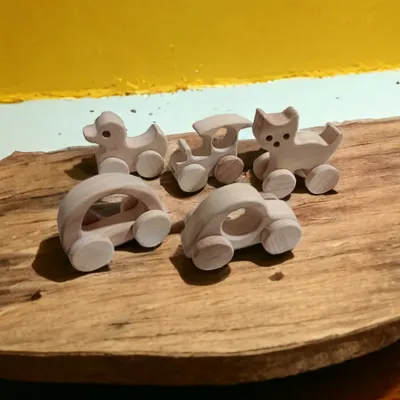 Pack of 5 Toys Unique Wheel Toys for Growing Toddlers- Made from Pure & Seasoned Neem Wood