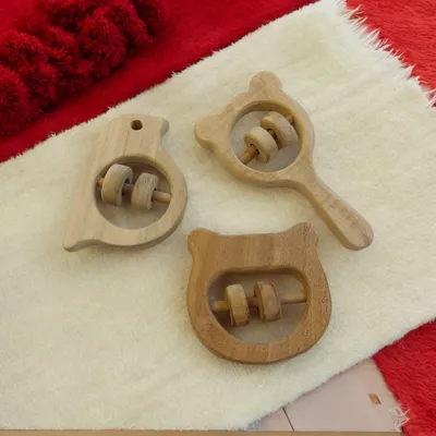 Soothing Sound Making Rattles - Hippo Head, Sparrow & Micky Head Shapes - Made From Pure Neem Wood