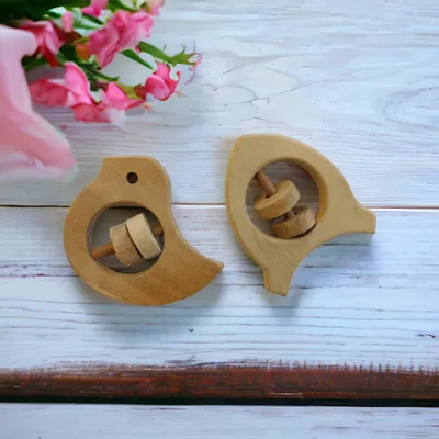 Neem Wooden Rattles For Babies of age 0 to 3 Years- Dove & Rocket Shapes