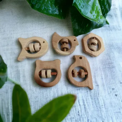 Satisfying Soundmaking Rattles- Sparrow,Dove,Fish,Hippo & Hexxagon Shapes - Made from Pure Neem Wood