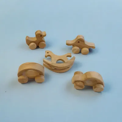 Neem Wooden Swing Horse & Wheel Toys - Set of 5 Beautiful Toys