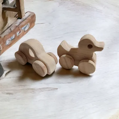 Pack of 2 Neem Wooden Wheel Toys - Car & Duck Shapes