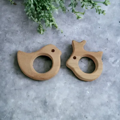 Set of 2 Soothing Neem Wooden Teethers of Shapes Dove & Rabbit
