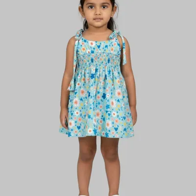 Girls Floral Print Smocked Fit & Flare Dress