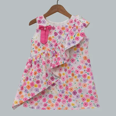 Girls Floral Print Asymmetrical Ruffle Dress