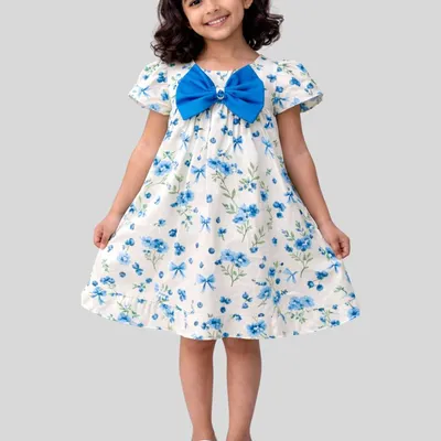 Girls Floral Print Bow Detail Fit & Flare Dress