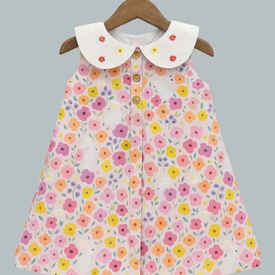 Girls Floral Print Peter Pan Collar Dress