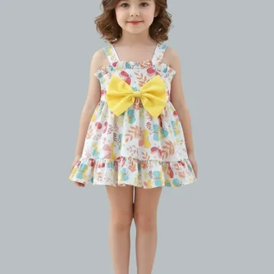 Girls Butterfly Print Bow Detail Dress