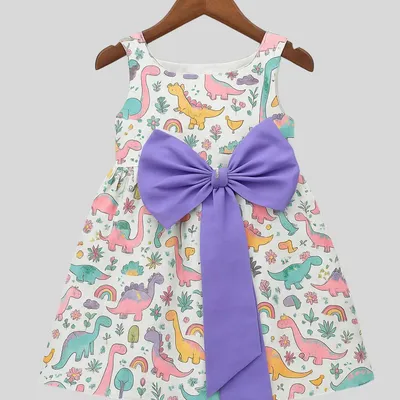 Girls Dinosaur Print Bow Detail Fit & Flare Dress