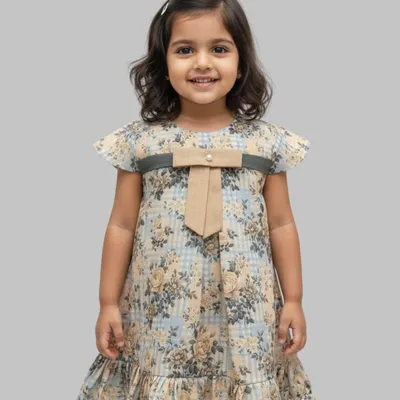 Girls Floral Print Bow Detail Fit & Flare Dress