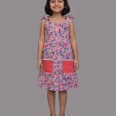 Girls Floral Print Tie-Up Strap Dress