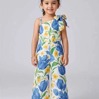 Girls Floral One Shoulder Jumpsuit
