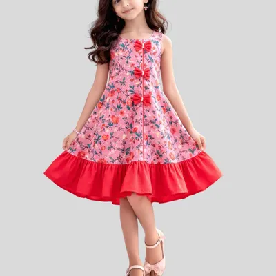 Girls Floral Print Sleeveless Fit & Flare Dress
