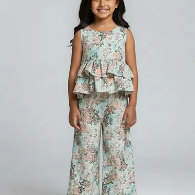 Mint Floral Layered Top & Palazzo Set