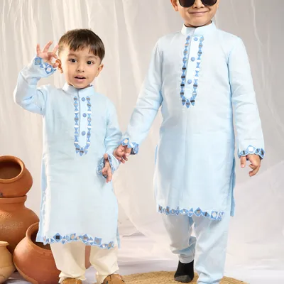 BLUE MIRROR EMBROIDERY KURTA SET
