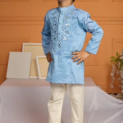 BLUE HAND EMBROIDERED KURTA SET