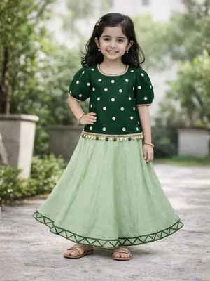Emerald Bloom Organic Cotton Lehenga Set