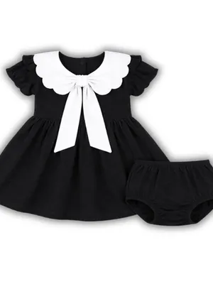 Noir Bow Cotton Baby Dress Set — Infant