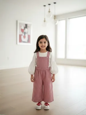 Crimson Stripe Cotton Dungaree Set