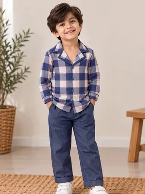 Navy Check Shirt & Trouser Co-ord Set