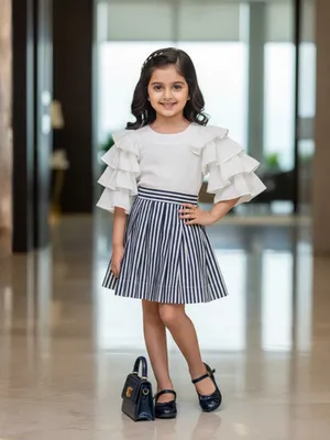 Ivory Ruffle Cotton Stripe Dress