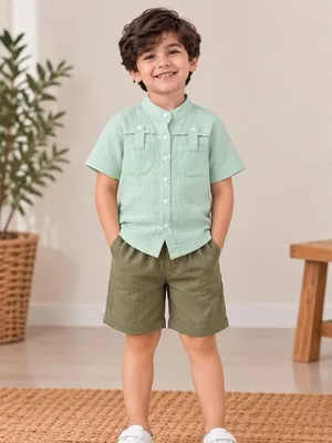 Mint Meadow Shirt & Olive Shorts Set