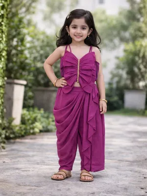 Girls Magenta Ruffle Top with Skirt Set