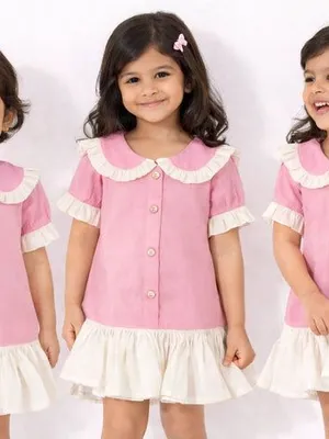 Girls Pink Dress with White Frill Detail — Infant