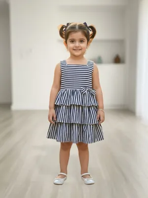 Midnight Stripe Cotton Tiered Dress