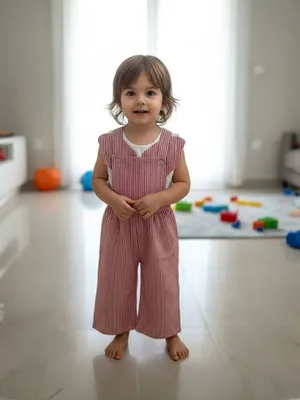 Little Crimson Stripe Cotton Dungaree — Infant