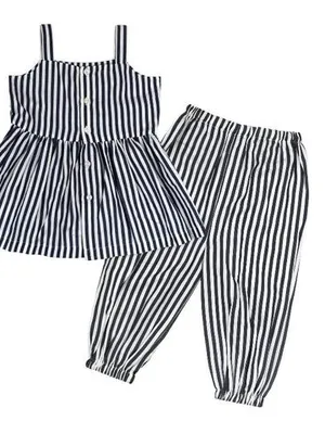 Midnight Stripe Cotton Peplum Set