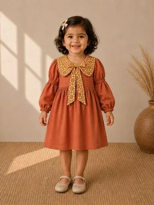 Autumn Royal Bow Cotton Baby Dress Set