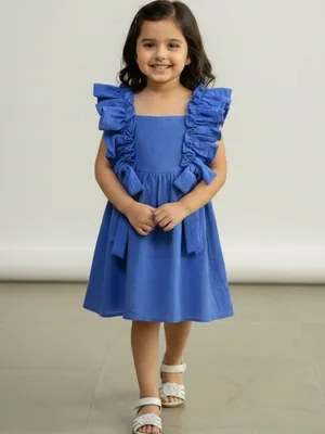 Azure Ruffle Cotton Dress — Infant