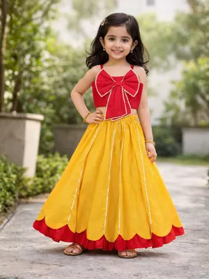 Girls Red Bow Top with Yellow Skirt Set
