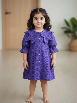 Royal Violet Cotton Petal Dress — Infant