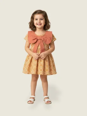 Mustard Bloom Cotton Bow Dress — Infant