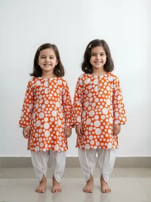 Sunburst Polka Cotton Kurta Set