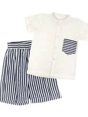 Classic Stripe Cotton Shirt & Shorts Set