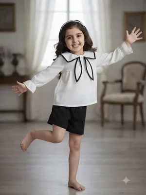 Monochrome Sailor Collar Top & Shorts Co-ord Set for Girls