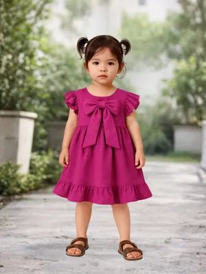 Rosy Bow Cotton Dress — Infant
