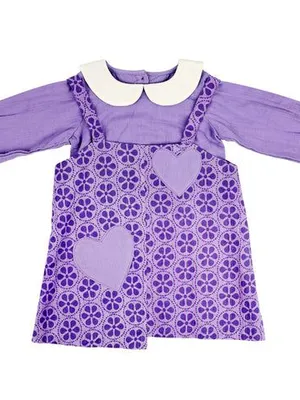Girls Purple Printed Dress with Full Sleeve Inner Top