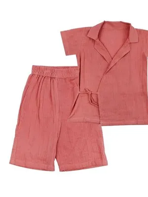 Peach Breeze Cotton Shirt & Shorts Set