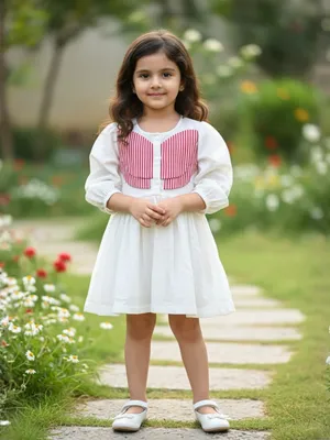 White Blossom Stripe Cotton Dress
