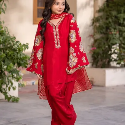 Girls Designer Embroidered Salwar Suit with Dupatta | Elegant 3 Piece Traditional Ethnic Outfit for Weddings Festivals & Special Occasions